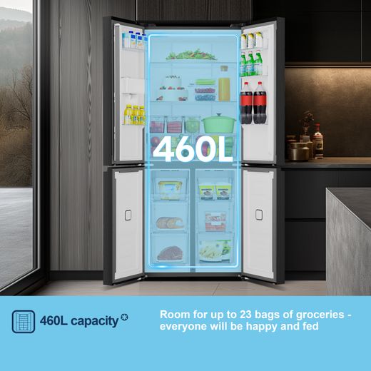Fridgemaster American Fridge Freezer - Black - Annotation - 460L capacity