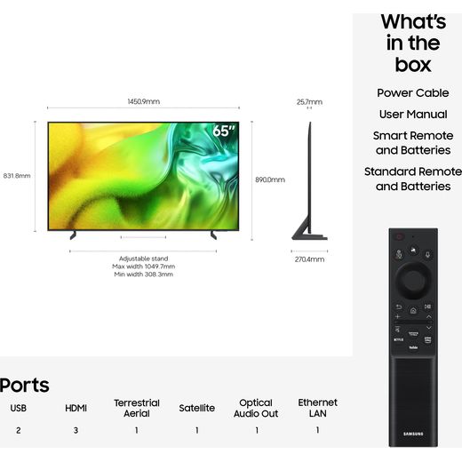 Samsung 65" 4K Ultra HD MiniLED Smart TV [2026] - Dimensions