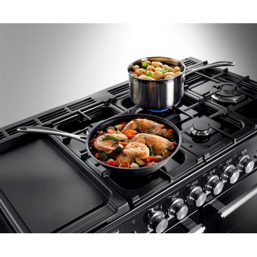 Rangemaster Nexus 110cm Electric Range Cooker with Induction Hob - Charcoal Black - Food cooking on hob shot