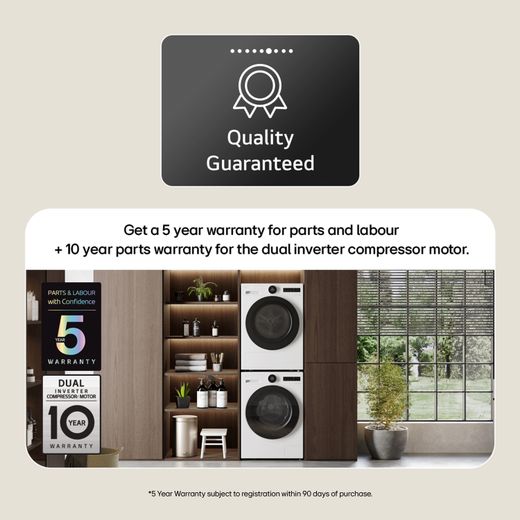 LG Series 7 AI Dry™ RHX7010TWB Wifi Connected 10Kg Heat Pump Tumble Dryer - White - Annotation - Warranty