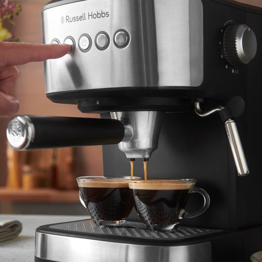 Russell Hobbs Everyday Espresso Coffee Machine - Black - person using coffee machine