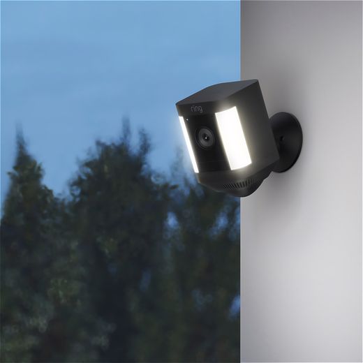 Ring Battery Powered Spotlight Cam Plus Full HD 1080p Smart Home Security Camera - Black - Ring camera at night with lights on shot