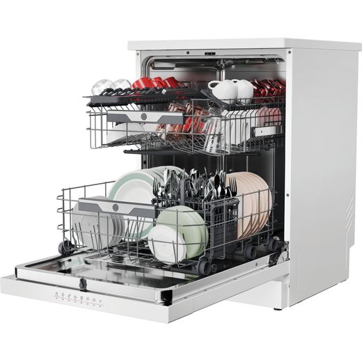 Hoover H-DISH 500 Standard Dishwasher - White - Door open and racks our