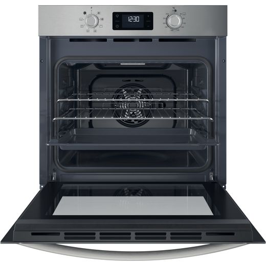 Indesit IO 253 X UK Electric Single Oven Stainless Steel - Front with door open shot 