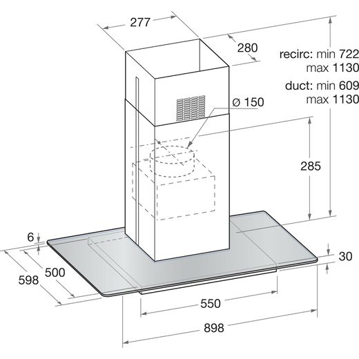 Hotpoint Island Cooker Hood - Stainless Steel - Dimensions