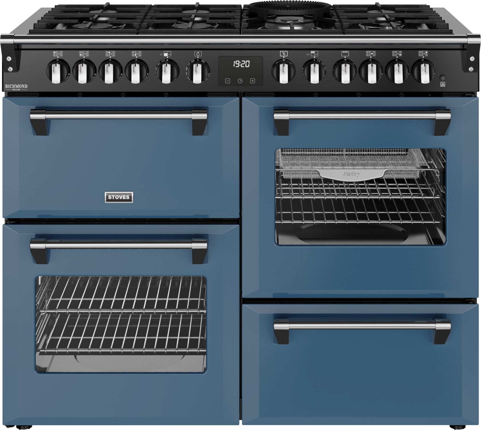 Stoves 110cm Dual Fuel Range Cooker - 7 Gas Burners - 4 Ovens - Twilight Blue