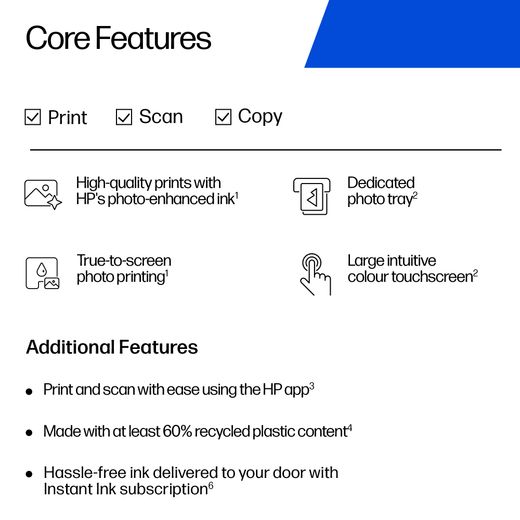 HP Envy Photo 7230 Wireless Inkjet Printer includes 3 months Free Instant Ink - White - Annotation - Core features