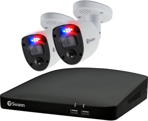 Swann Enforcer 2 Camera 4 Channel DVR Security System 4K Smart Home Security Camera - Black / White, Black