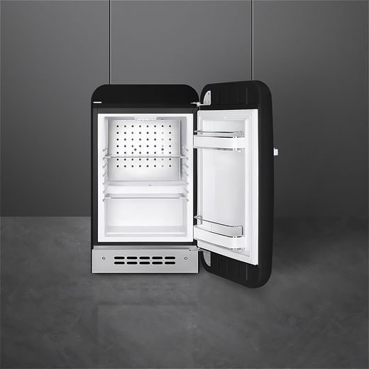 Smeg 50s Style Right Hand Hinged Minibar FAB5RBL6 72cm High Fridge - Black - Fridge with door open shot