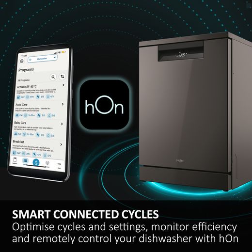 Haier I-Pro Shine Series 5 Slimline Dishwasher - White - Annotation - hOn app