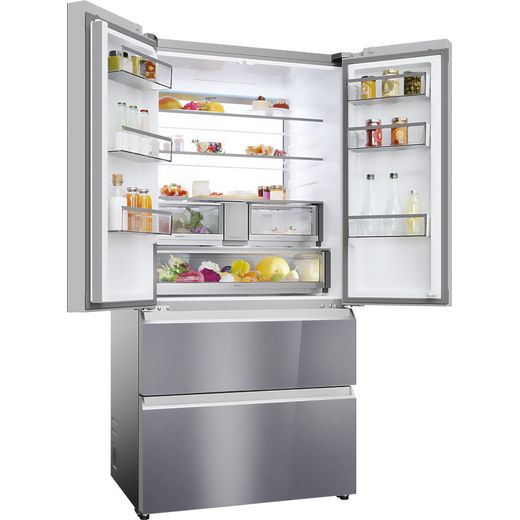 Haier Series 7 American Fridge Freezer - Sapphire Glass - Right perpsective with door open shot