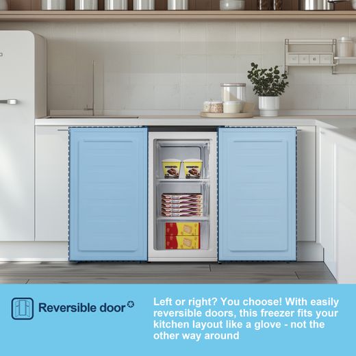 Fridgemaster Under Counter Freezer - Black - Annotation - Reversible door