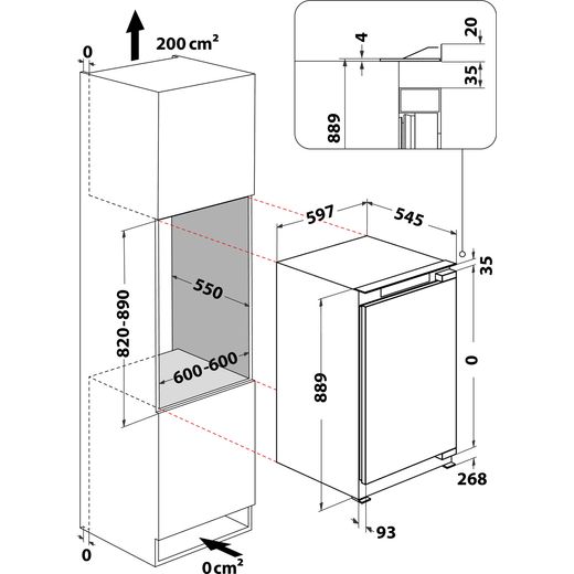 Hotpoint Integrated Under Counter Freezer  - Annotation - Dimensions shot