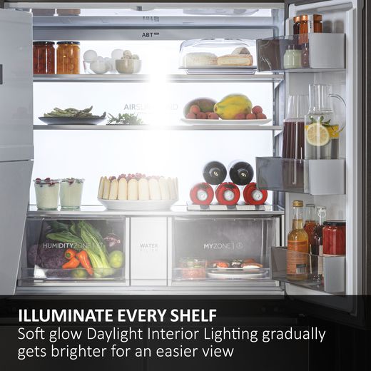 Haier 90 Series 7 SBS+ American Fridge Freezer - Black - Annotation - LED light shot shot