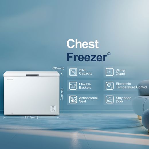 Fridgemaster Chest Freezer - White - Annotation - Feature shot