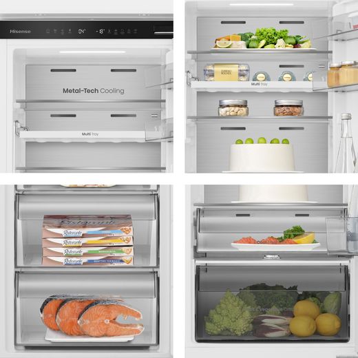 Hisense RB3B250SAWE1 177cm 70/30 Integrated Frost Free Fridge Freezer with Sliding Door Fixing Kit - White - Close up inside shot