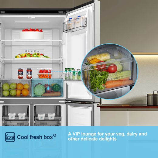 Fridgemaster American Cross Door American Fridge Freezer - Silver - Annotation - Cool fresh box