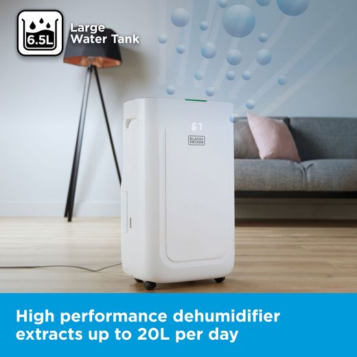 Black + Decker Smart Dehumidifier - White - Annotation - 20L tank