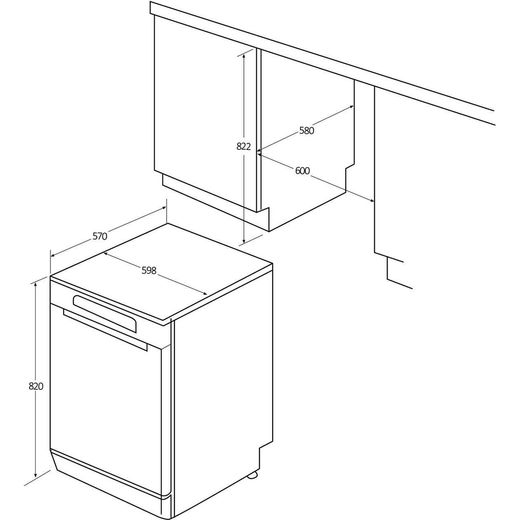 Candy RapidÓ Standard Dishwasher - White - Dimensions