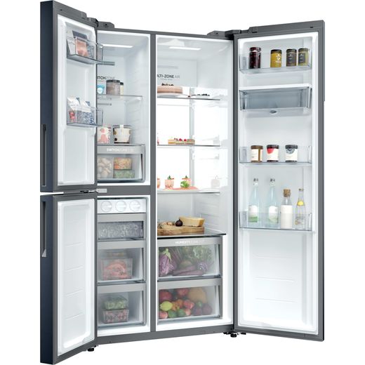 Haier Series 7+ American Fridge Freezer - Black - Right perpsective with door open shot