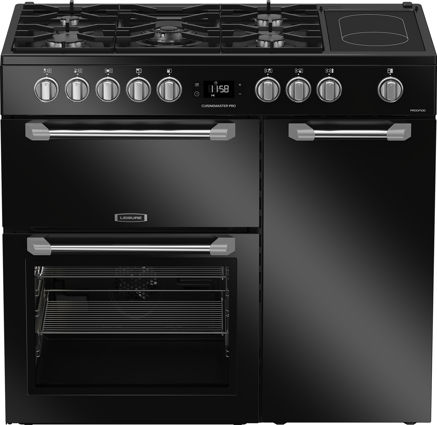 Image of Leisure PR100F530K 100cm wide Dual Fuel Range Cooker with Gas Hob - Black - A/A/A Rated, Black