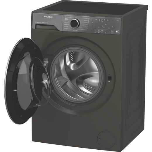 Hotpoint FS Washer Dryer HPD 9693G CARE UK 9Kg / Washer Dryer with 1400 rpm - Graphite - Left perspective with door open shot