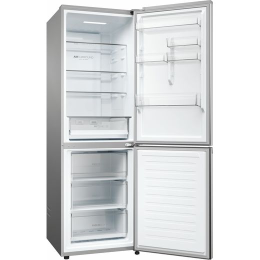 Haier 60/40 Frost Free Fridge Freezer - Platinum - Right perpsective with door open shot 