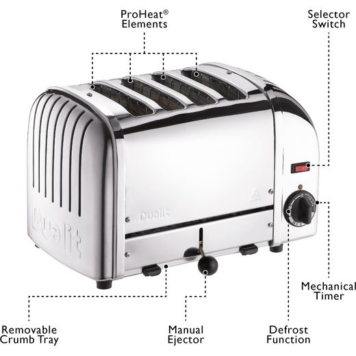Dualit Classic Vario 40352 4 Slice Toaster - Chrome - Annotation - Features shot