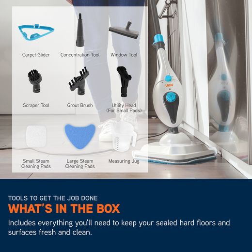 Vax Steam Clean Multi S85-CM Steam Mop with up to 15 Minutes Run Time and Detachable Handheld - White - Annotation - What's in the box