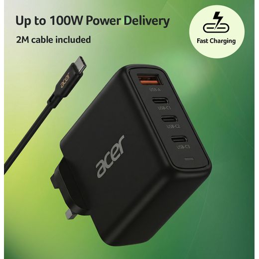 Acer Charger - Black - Annotation - Up to 100W power delivery