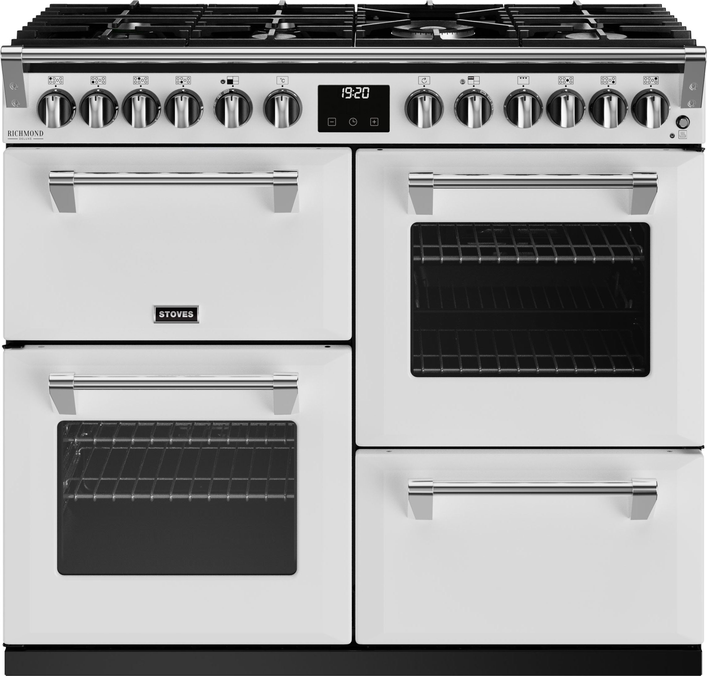 Stoves Richmond Deluxe ST DX RICH D1000DF IWH 100cm Dual Fuel Range Cooker - Ice White - A Rated, White