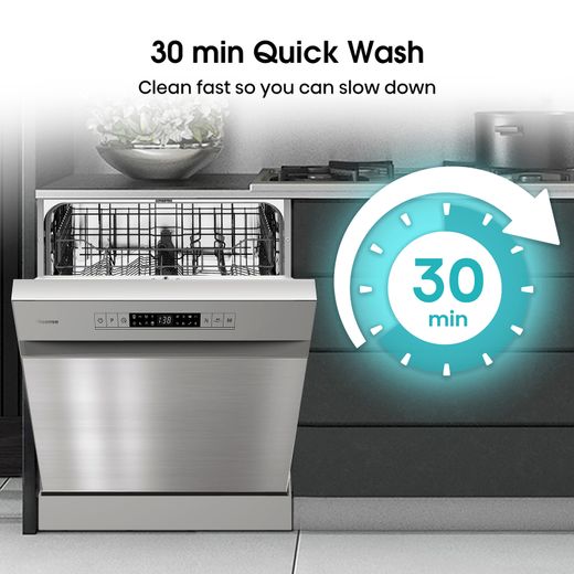 Hisense Standard Dishwasher - Stainless Steel - Annotation - 30 minute Quick Wash
