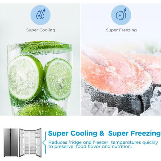 Midea American Fridge Freezer - Stainless Steel - Annotation - super cooling and super freeze shot