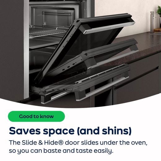 NEFF N50 Slide & Hide® Built In Electric Single Oven - Graphite - AO Annotation - Slide-&-Hide®-With-Fixed-Handle