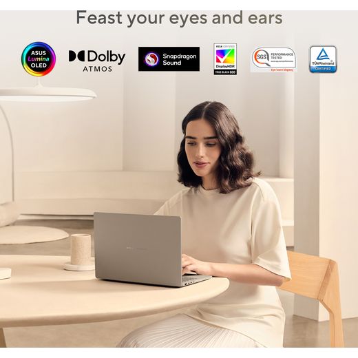 ASUS Zenbook A14 OLED 14" Laptop - Qualcomm Snapdragon®, 1TB SSD, 16 GB RAM - Beige - Annotation - Feast eyes and ears shot