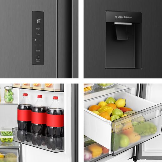 Hisense PureFlat American American Fridge Freezer - Black Stainless Steel - Various angles