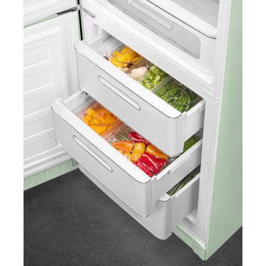 Smeg 50's Style FAB32LPG6UK 197cm 60/40 Frost Free Fridge Freezer - Pastel Green - Close up freezer drawer shot
