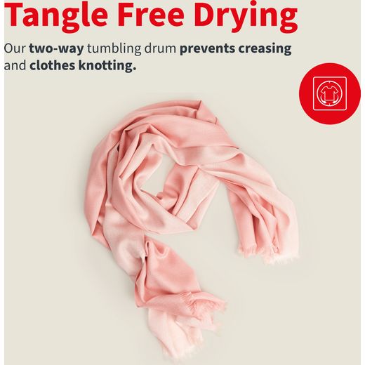 Sharp KD-NCB8S7GW91-EN 8Kg Condenser Tumble Dryer - White - Annotation - Tangle free drying