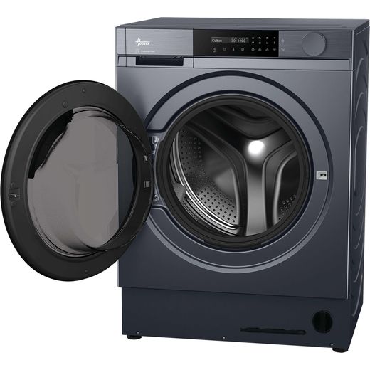 Hoover H-Wash 600 HBSI410CRL8GU-80 Integrated 10kg Washing Machine with 1400 rpm - Anthracite - Left perspective with door open shot 