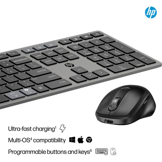 HP 720 Wireless Keyboard and Mouse Combo Wireless Keyboard - Black - Annotation - Charging and compatibility