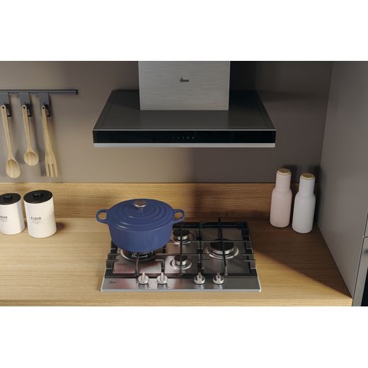 Hoover H-HOOD 300 HTS6CBH3X Wifi Connected 60cm Chimney Cooker Hood - lifestyle - top angle view of cooker hood over hob