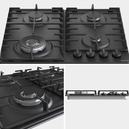 Hisense GM663BHF 60cm Gas Hob - Black - Close up detail shot 