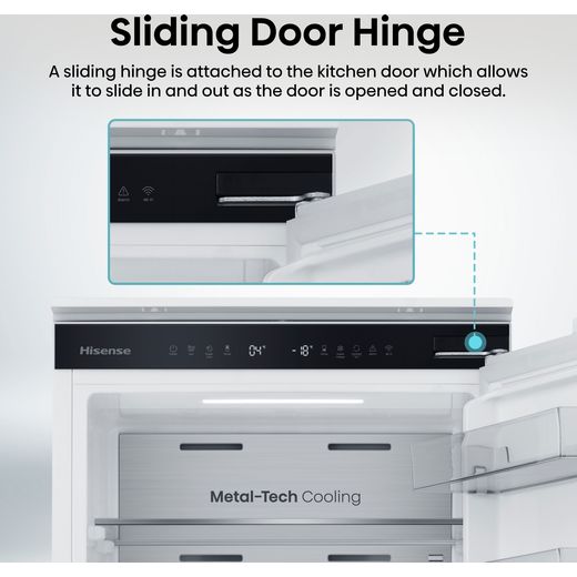 Hisense RB3B250SAWE1 177cm 70/30 Integrated Frost Free Fridge Freezer with Sliding Door Fixing Kit - White - Annotation - Sliding door hinge shot