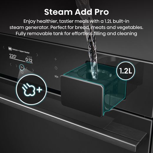 Hisense Hi8 BlackLine BAS6PH8BUKWF Wifi Connected Built In Electric Single Oven with Pyrolytic Cleaning - Black - Annotation - Steam add pro shot