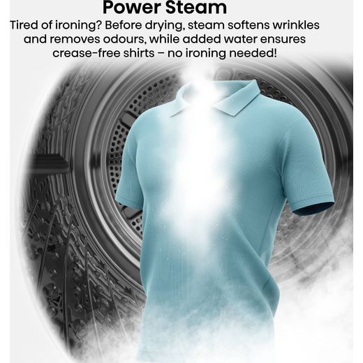 Hisense 5i Series DH5I104BWAB Wifi Connected 10Kg Heat Pump Tumble Dryer - White - Annotation - Power steam shot