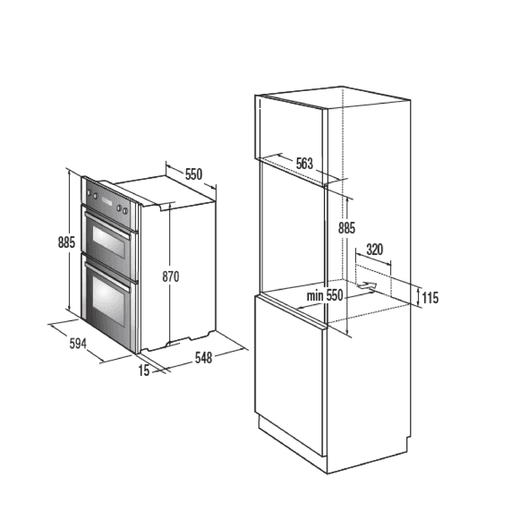 Hisense Built In Electric Double Oven and Gas Hob Pack - Stainless Steel - Dimensions