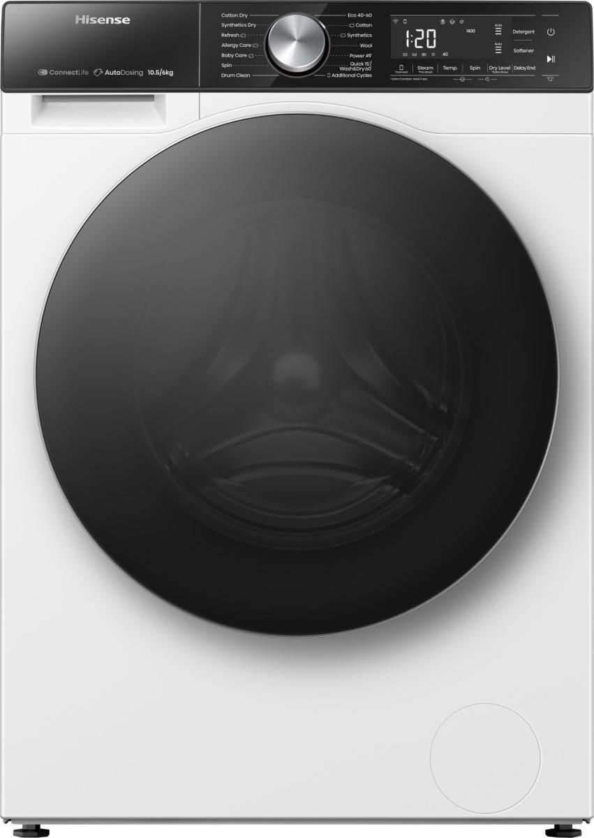 Image of Hisense 5S Series WD5S1045BW Wifi Connected 10.5Kg/6Kg Washer Dryer with 1400 rpm - White - D Rated [Wash&Dry], A Rated [Wash Only], White