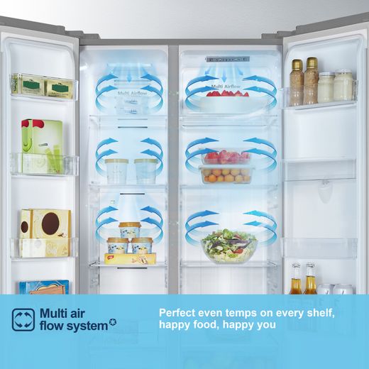 Fridgemaster American Fridge Freezer - Silver - Annotation - Multi air flow system