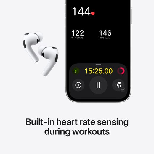 Apple AirPods Pro 3 and Active Noise Cancelling - White - Annotation - Built in heart rate shot