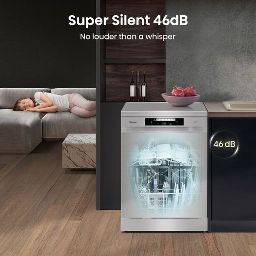 Hisense Standard Dishwasher - Stainless Steel - Annotation - Super silent shot
